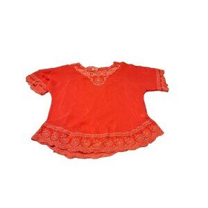 Johnny Was Papaya Short Sleeve Embroidered Daisy Shirt Women Size XS